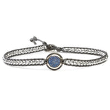 JuneStones women's choker wrap necklace with silver hematite gemstones and blue agate druzy