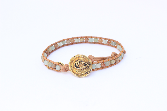 Women's wrap bracelet with Impression Jasper gemstones on natural leather