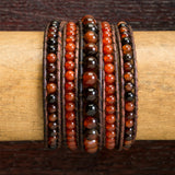 JuneStones five wrap bracelet Courage featuring Carnelian and Agate gemstones and natural leather
