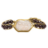 Women's bracelet with agate druzy and garnet gemstones on natural leather