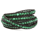 Women's five wrap bracelet with Malachite gemstones on natural leather