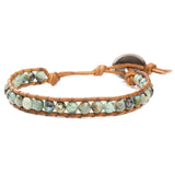 Men's wrap bracelet with green african turquoise gemstones and natural leather