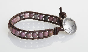 JuneStones five wrap bracelet Potential featuring Rhodonite gemstones and natural leather