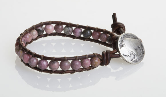 JuneStones five wrap bracelet Potential featuring Rhodonite gemstones and natural leather