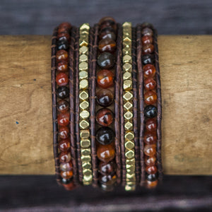 JuneStones five wrap bracelet Abundance featuring Dream Agate gemstones and natural leather