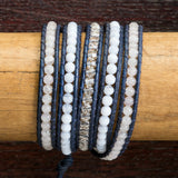 JuneStones five wrap bracelet Calm featuring Rose Quartz and Aquamarine gemstones and natural leather