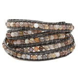Women's five wrap bracelet with Botswana Agate gemstones on natural leather