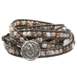 Women's five wrap bracelet with Botswana Agate gemstones on natural leather