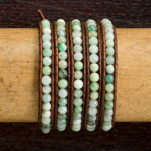 JuneStones five wrap bracelet Concentration featuring Jade gemstones and natural leather