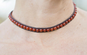 JuneStones women's choker wrap necklace with carnelian gemstones 