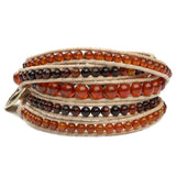 Women's five wrap bracelet with Carnelian gemstones on natural leather
