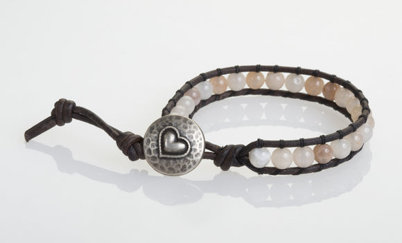 JuneStones single wrap bracelet Benevolent featuring Chalcedony gemstones and natural leather