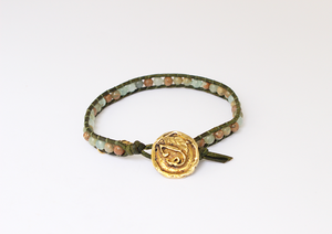 Women's wrap bracelet with Impression Jasper gemstones on natural leather