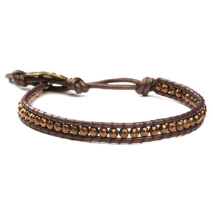 Women's wrap bracelet with hematite gemstones on natural leather