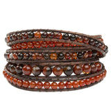 Women's five wrap bracelet with Dream Agate gemstones on natural leather