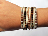 JuneStones five wrap bracelet Empower featuring Tiger Eye, Muscovite and Botswana Agate gemstones and natural leather