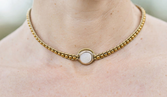JuneStones women's choker wrap necklace with gold hematite gemstones and agate druzy