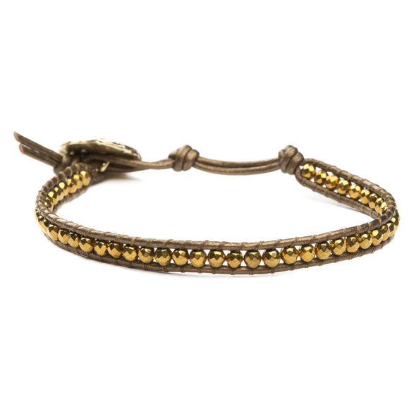 JuneStones women's wrap bracelet with hematite gemstones on natural leather