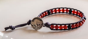 JuneStones single wrap bracelet Vigor featuring Lava and Carnelian gemstones and natural leather