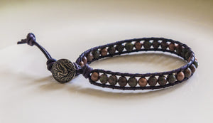 JuneStones single wrap bracelet Guide featuring Pietersite gemstones and natural leather