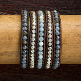 JuneStones five wrap bracelet Express featuring Kyanite and Iolite gemstones and natural leather