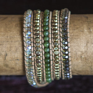 JuneStones five wrap bracelet Become featuring Jade gemstones and natural leather