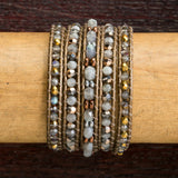 JuneStones five wrap bracelet Strength featuring Labradorite and Hematite gemstones and natural leather