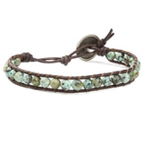 Men's wrap bracelet with green african turquoise gemstones and natural leather