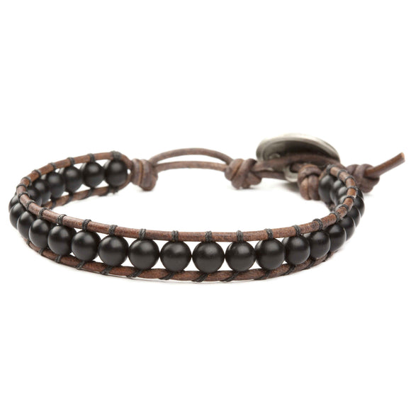 Men's wrap bracelet with onyx gemstones and natural leather