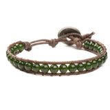 Men's bracelet with jade gemstones and natural leather