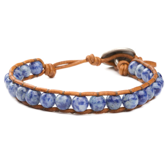 Men's wrap bracelet with sodalite gemstones and natural leather