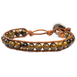 Men's wrap bracelet with tiger eye gemstones and natural leather