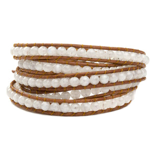 Women's five wrap bracelet with Moonstonel gemstones on natural leather