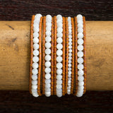 JuneStones five wrap bracelet Serenity II featuring Mother of Pearl gemstones and natural leather