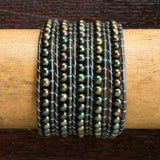 JuneStones five wrap bracelet Prosperity featuring Pearl gemstones and natural leather