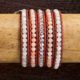 JuneStones five wrap bracelet Enhance featuring Moonstone gemstones and natural leather