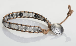 JuneStones five wrap bracelet Purify featuring Tourmalated Quartz gemstones and natural leather