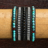 JuneStones five wrap bracelet Friendship featuring Turquoise, Onyx and Hematite gemstones and natural leather