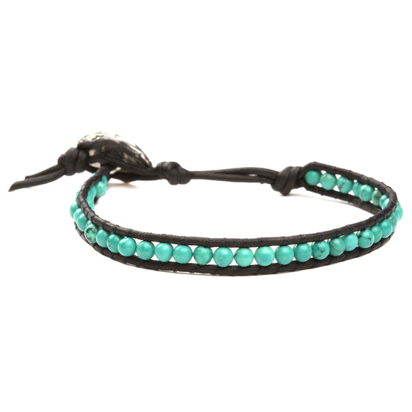 Women's wrap bracelet with turquoise gemstones on natural leather